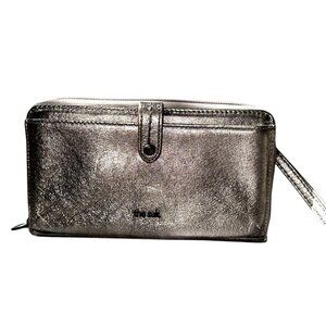 The Sak Metallic Bronze Leather Wristlet Wallet With Strap & Snap Closure